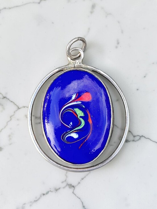 Vintage Jewelry - Vintage Sterling Modernist Enameled Artisan Made Pendant